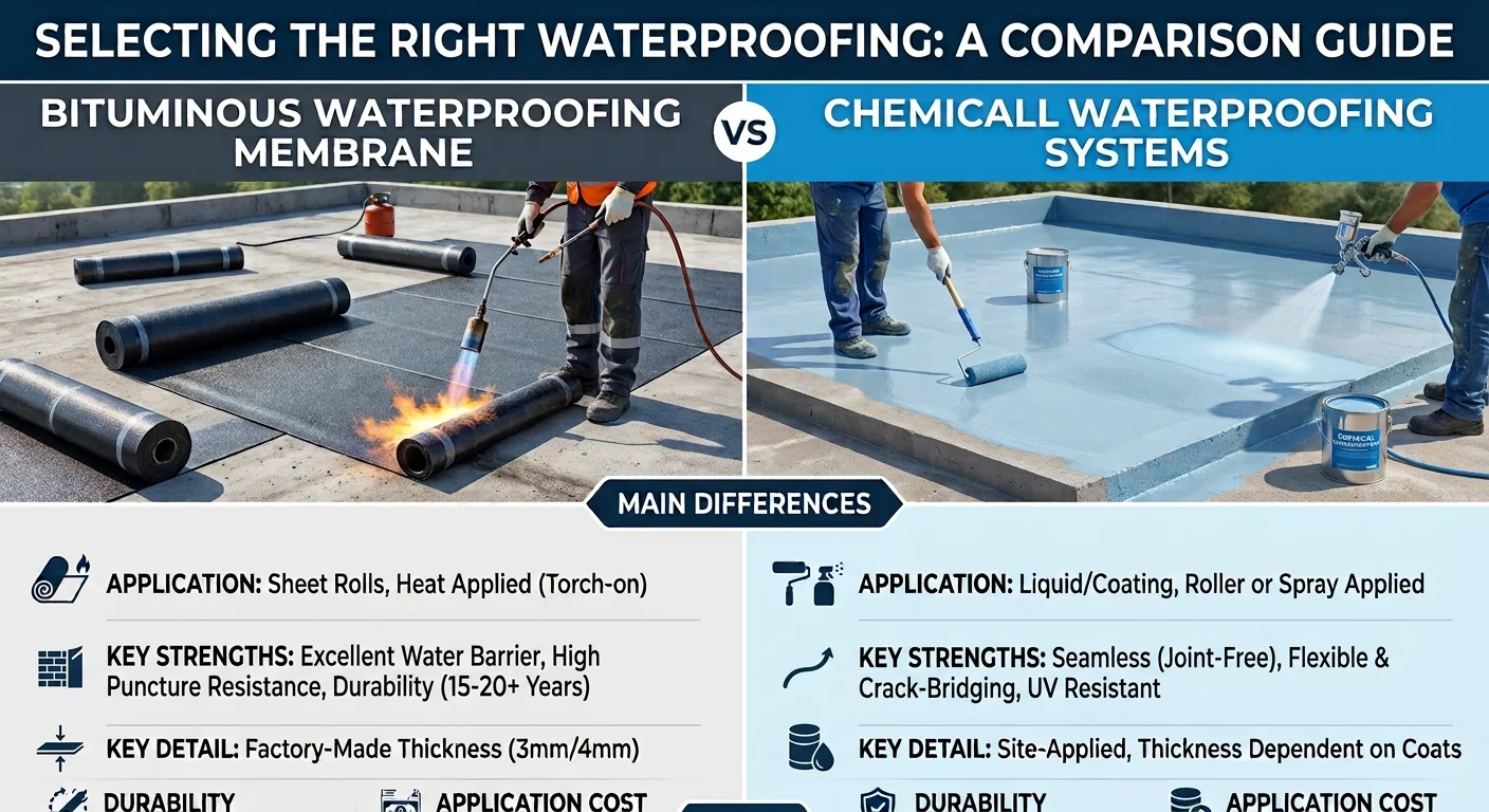 chemical waterproofing and bituminous waterproofing membrane